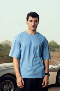G32 Everyday Relaxed Tee — 260 GSM Organic Cotton, Sky Blue Wash