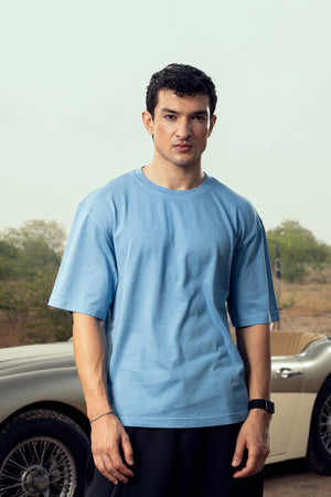 G32 Everyday Relaxed Tee — 260 GSM Organic Cotton, Sky Blue Wash