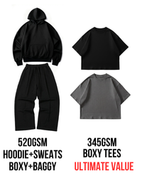 Ultimate Organic Bundle, 520GSM Sweatsuit + 345GSM Boxy tees, 50% Savings, Black