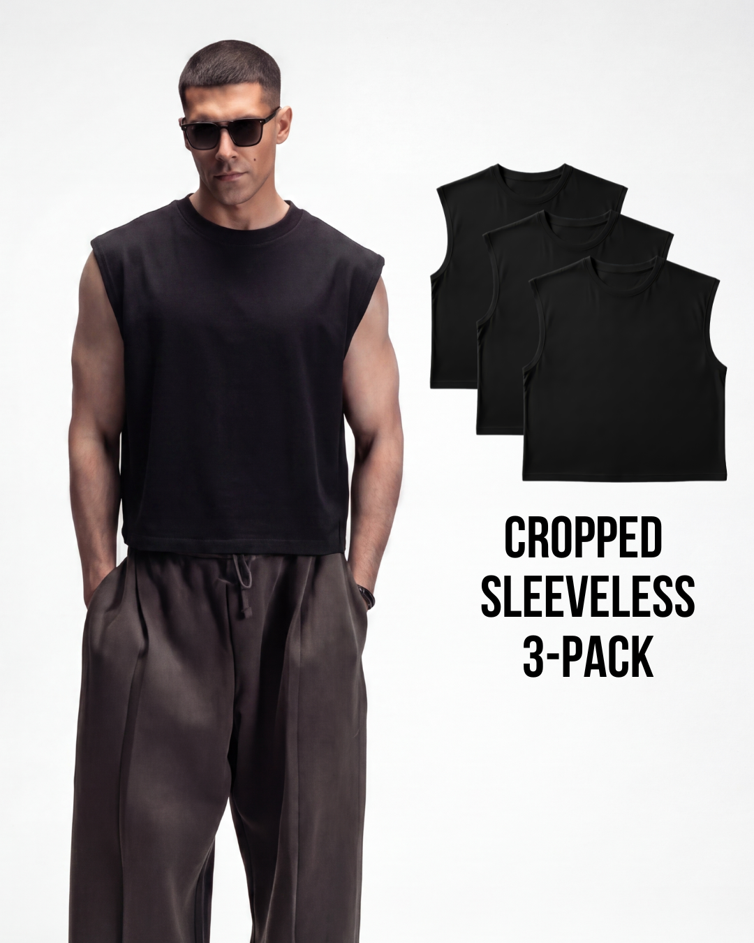 S22 Cropped Sleeveless Shirt 3-pack, Black