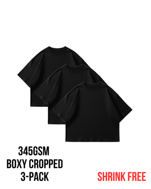 TP34 Boxy Cropped 3-Pack, Heavy 345GSM Organic Cotton - Black [Pre-order]