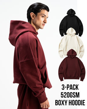 Y27 Ultra Heavy Organic Boxy Hoodies, Ember, 3-Pack