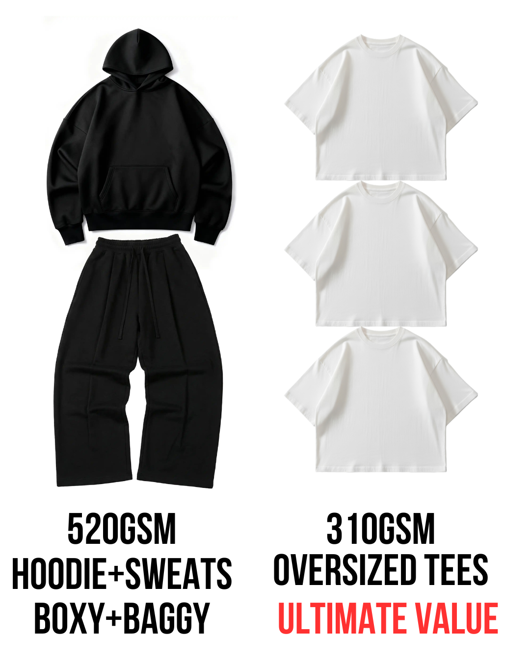 Organic Every day Luxury Set, Sweatsuit + tees, 50% Savings, Black [Pre-Order]