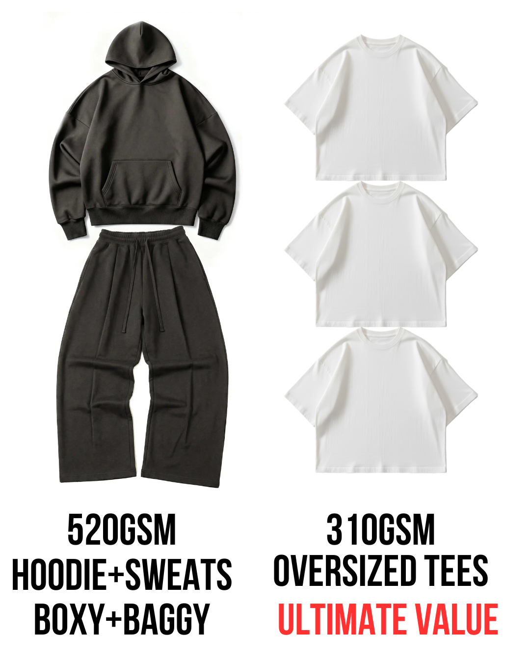 Organic Every day Luxury Set, Sweatsuit + tees, 50% Savings, Volcanic Ash [Pre-order]