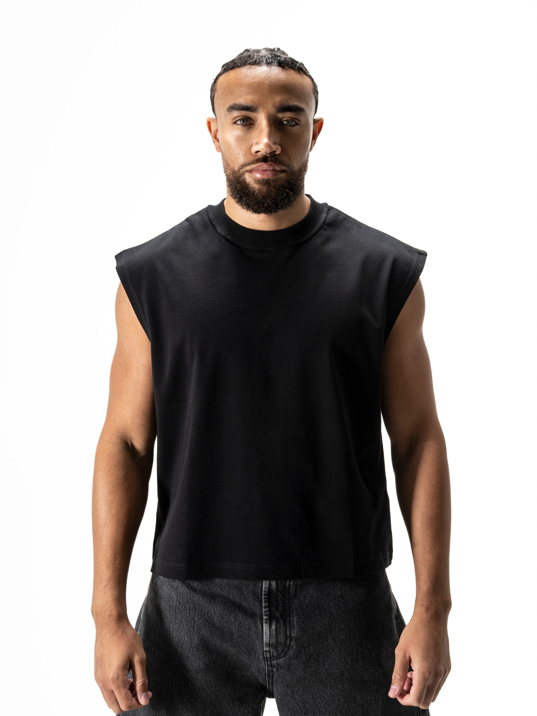 S22 Cropped Sleeveless Shirt Unisex — 220 GSM Organic Cotton - Black
