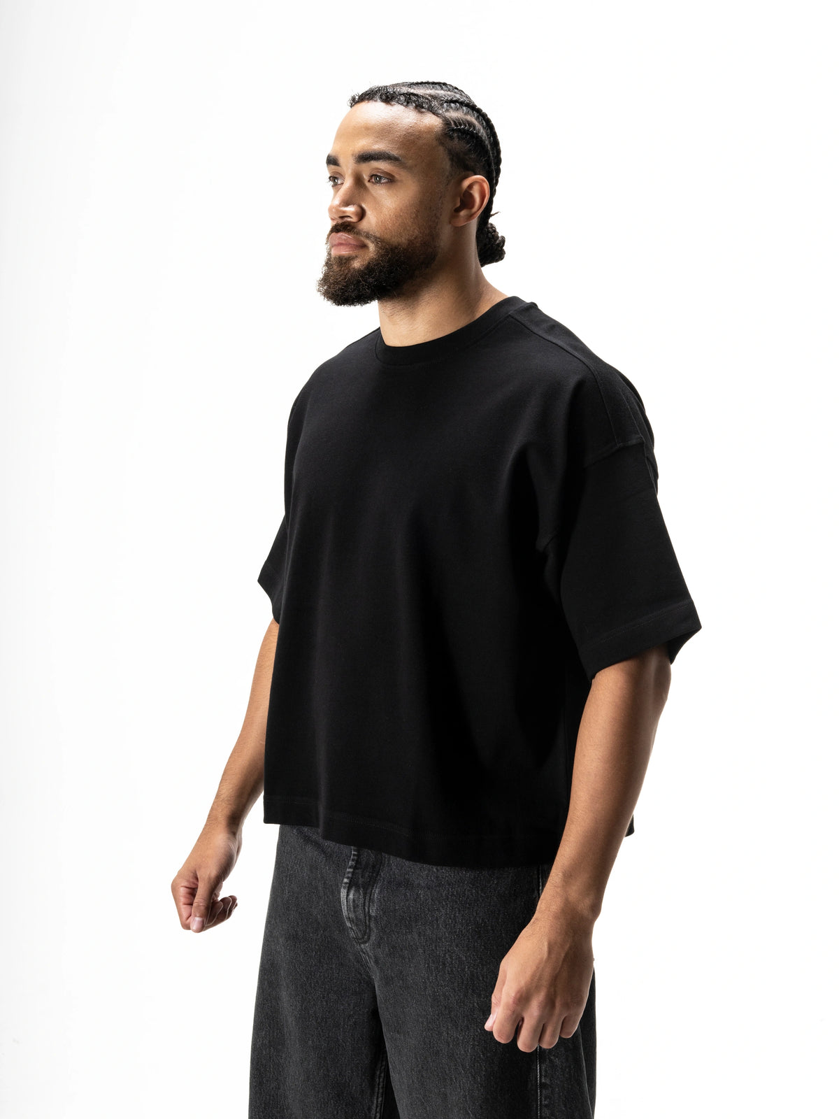 TP34 Ultra Heavy Boxy Cropped Tee - 345GSM Organic Cotton - Black