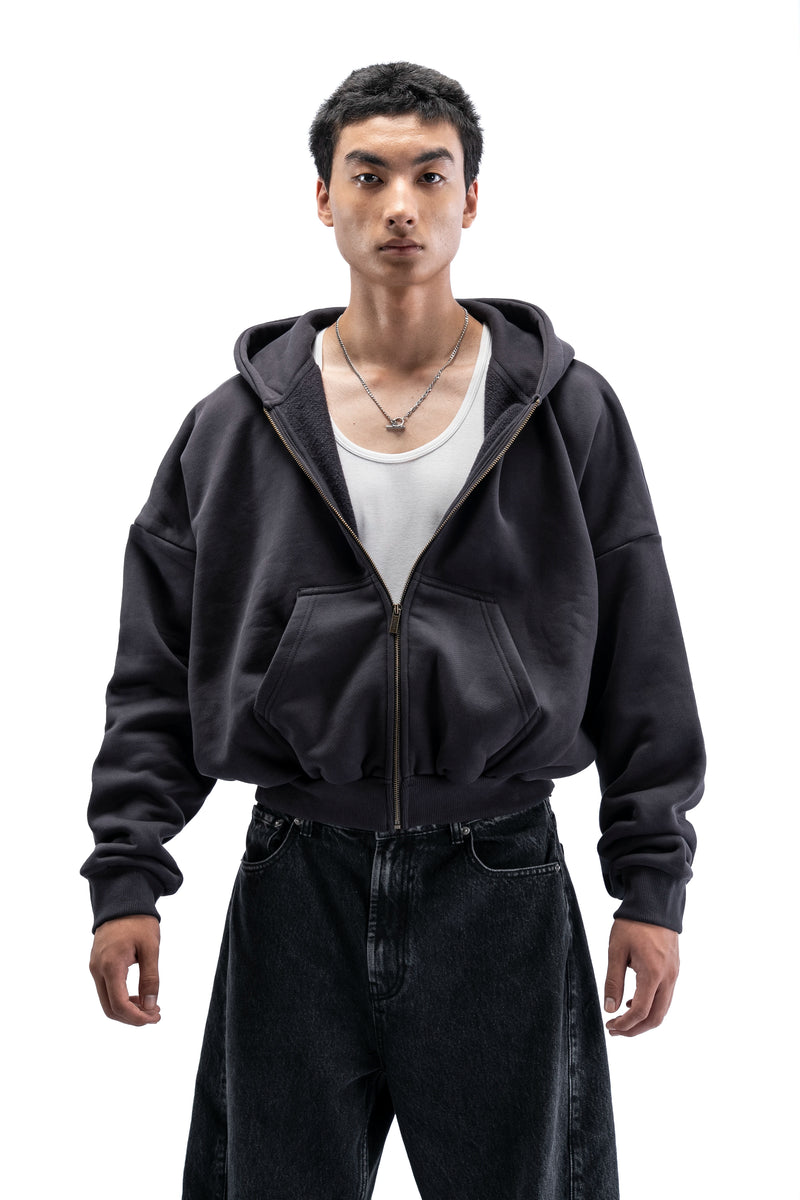 Heavy Pima Fleece Cropped Zip - Phantom   (PREORDER)