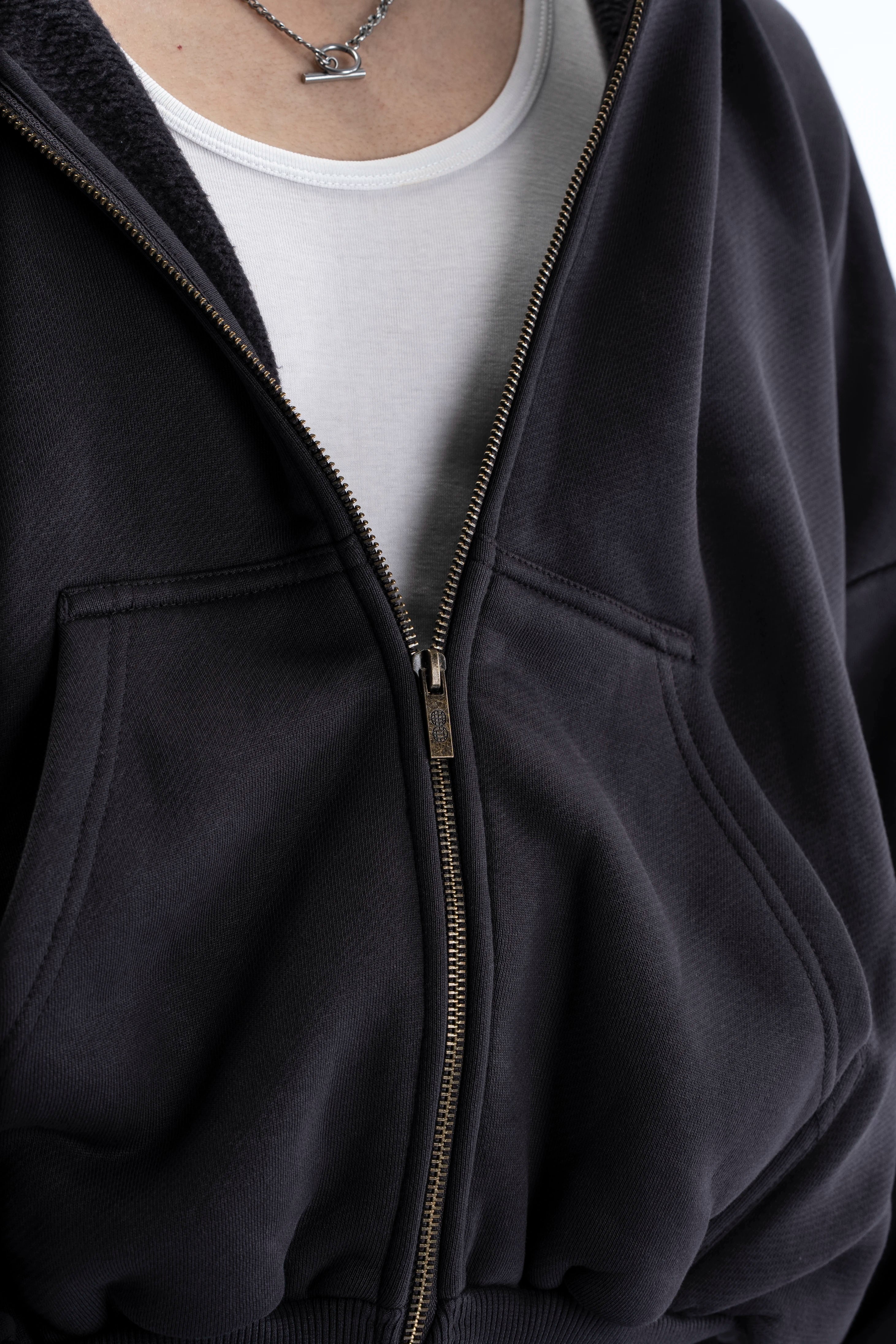 Heavy Pima Fleece Cropped Zip - Phantom   (PREORDER)