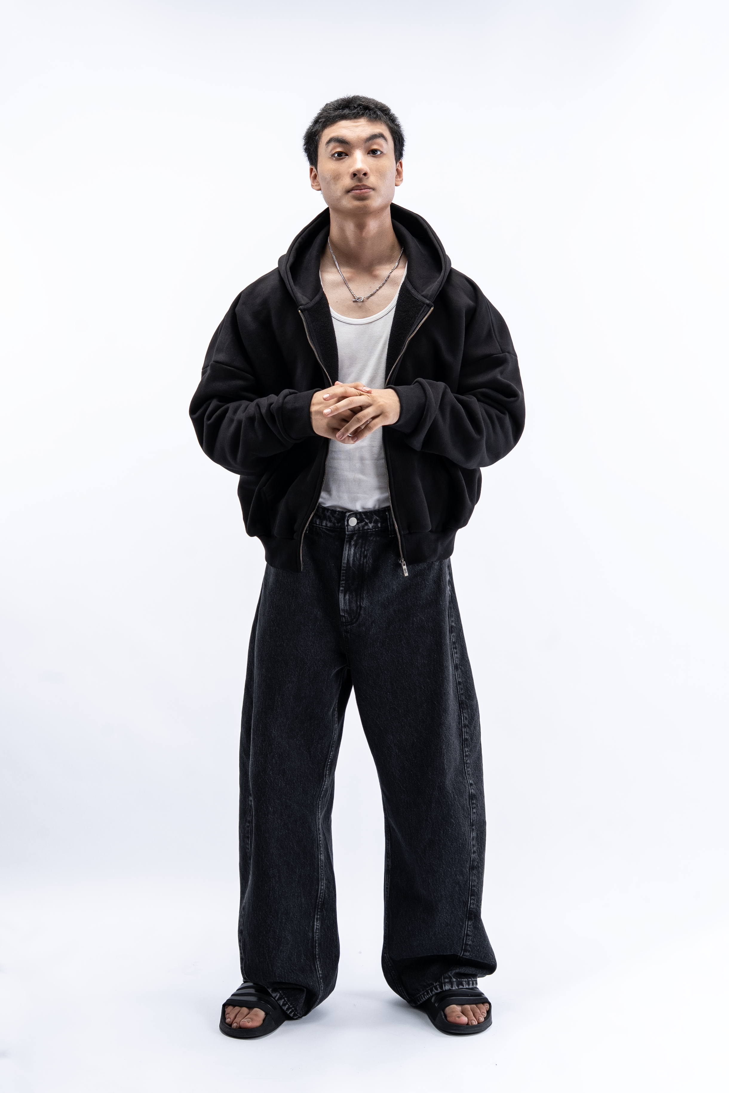 Heavy Pima Fleece Cropped Zip - Black (PREORDER)