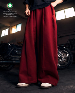 Y33 Designer Pleated Organic Sweatpants — 520GSM, Baggy Oversized, Maroon
