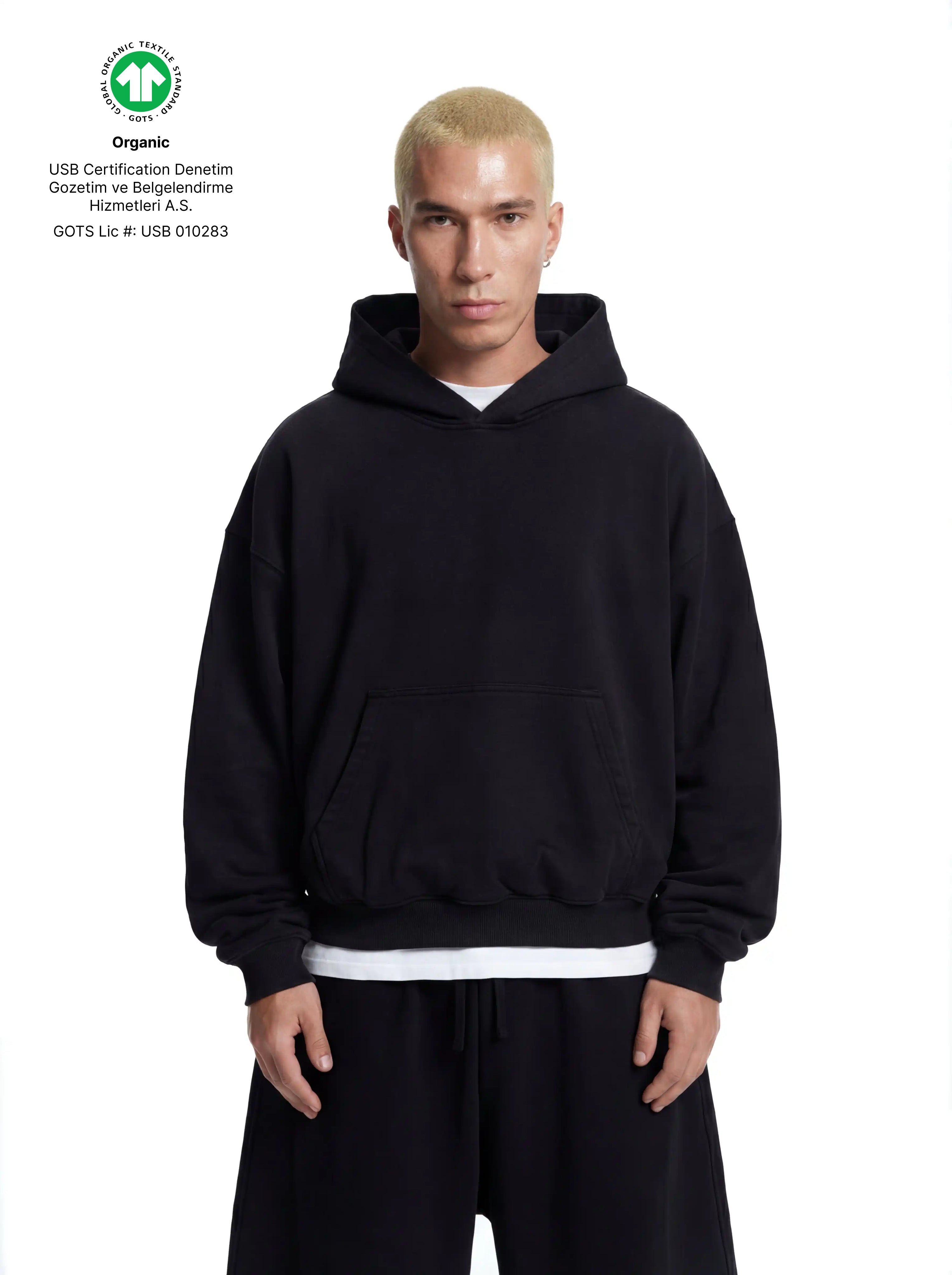Z25 Cropped Hoodie, Midnight Black — 530GSM Organic Brushed Jersey Fleece-back