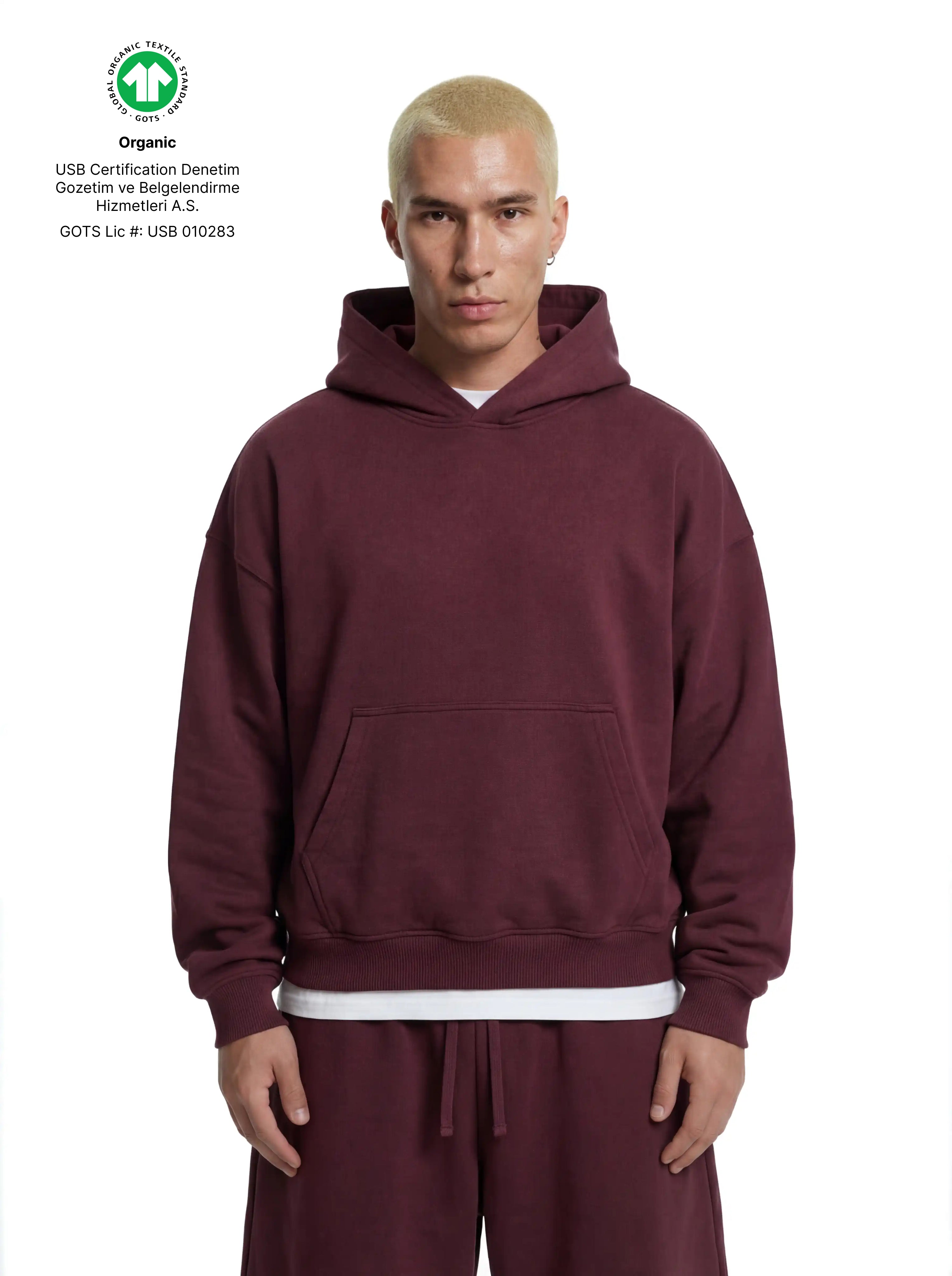 Cropped Hoodie, 530GSM, Organic Cotton - Maroon