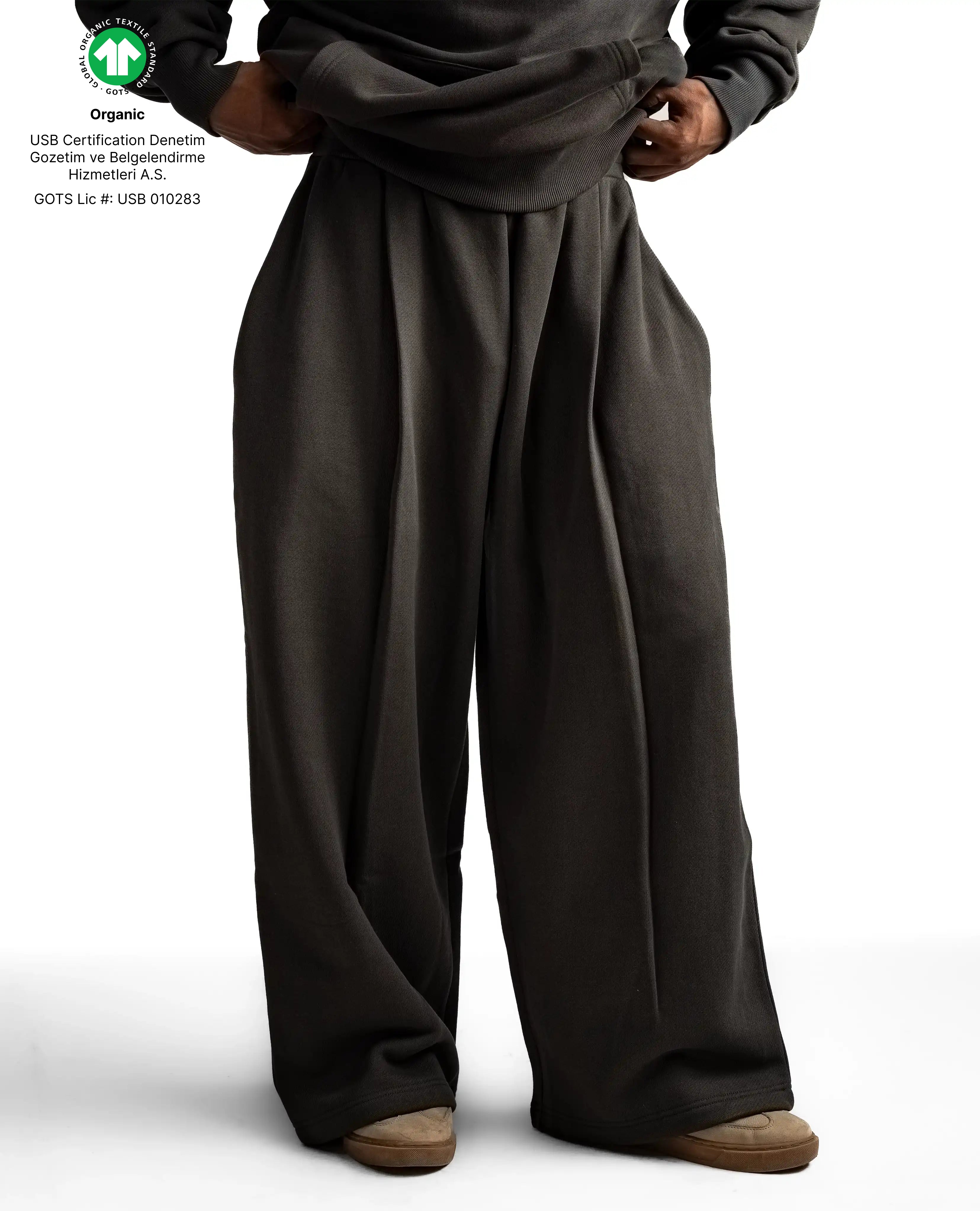 Y33 Designer Pleated Organic Sweatpants — 520GSM, Baggy Oversized, Volcanic Ash