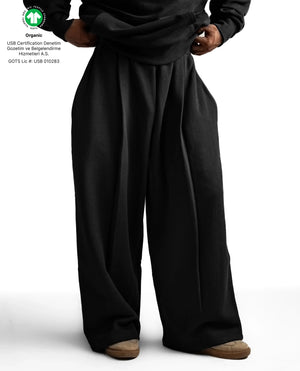 Y33 Designer Pleated Organic Sweatpants - 520GSM, Baggy Oversized, Midnight Black [Pre-Order]