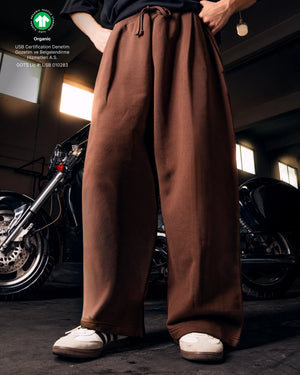 Y33 Designer Pleated Organic Sweatpants — 520GSM, Baggy Oversized, Mocha Brown [Pre-order]