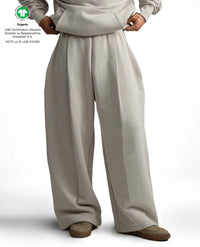 Y33 Designer Pleated Organic Sweatpants — 520GSM, Baggy Oversized, Smokey Taupe