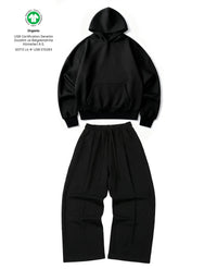 Ultra Heavy 520GSM Organic Hoodie+Baggy Pleat Sweats Midnight Black