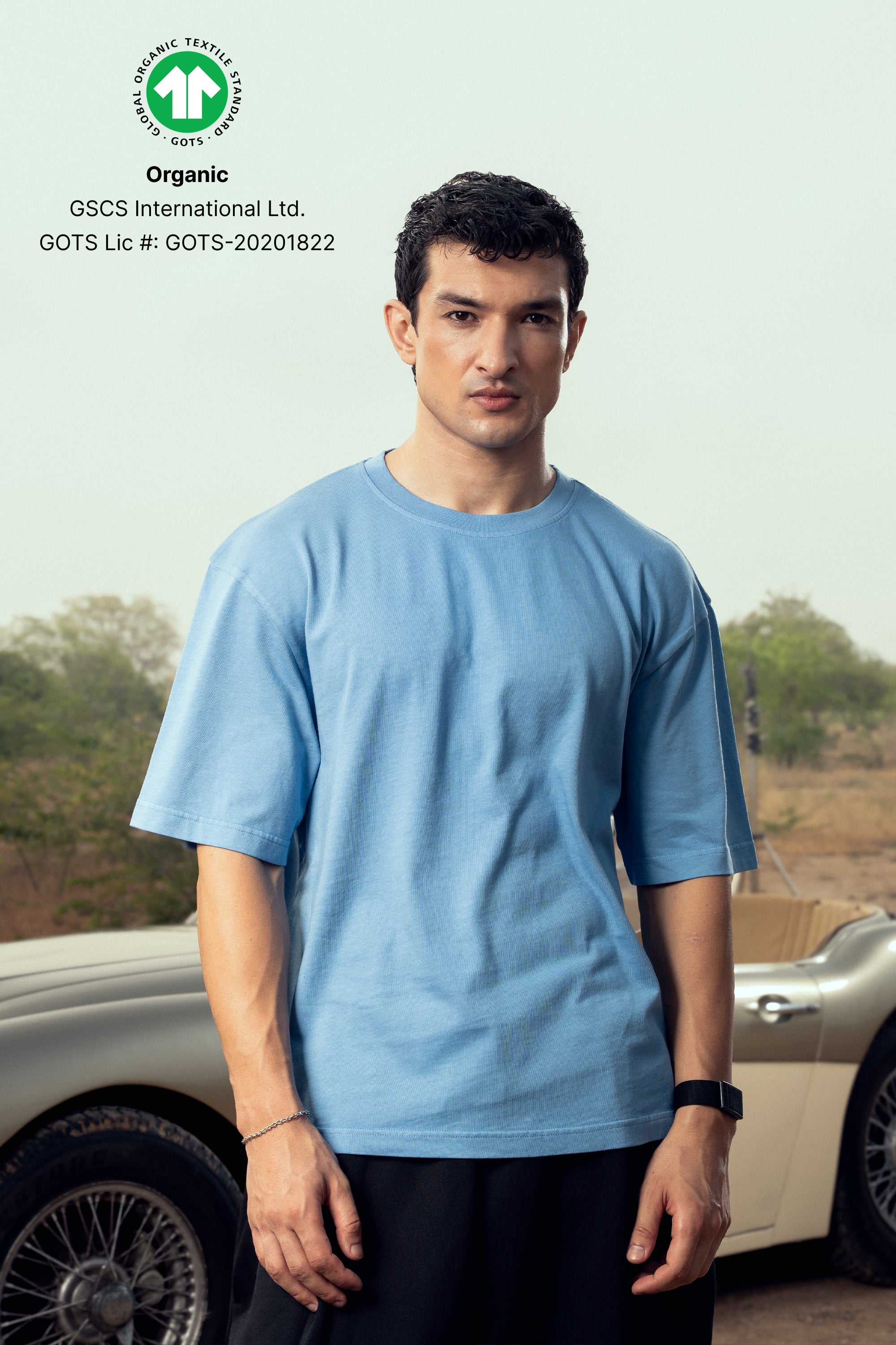 G32 Everyday Relaxed Tee — 260 GSM Organic Cotton, Sky Blue Wash