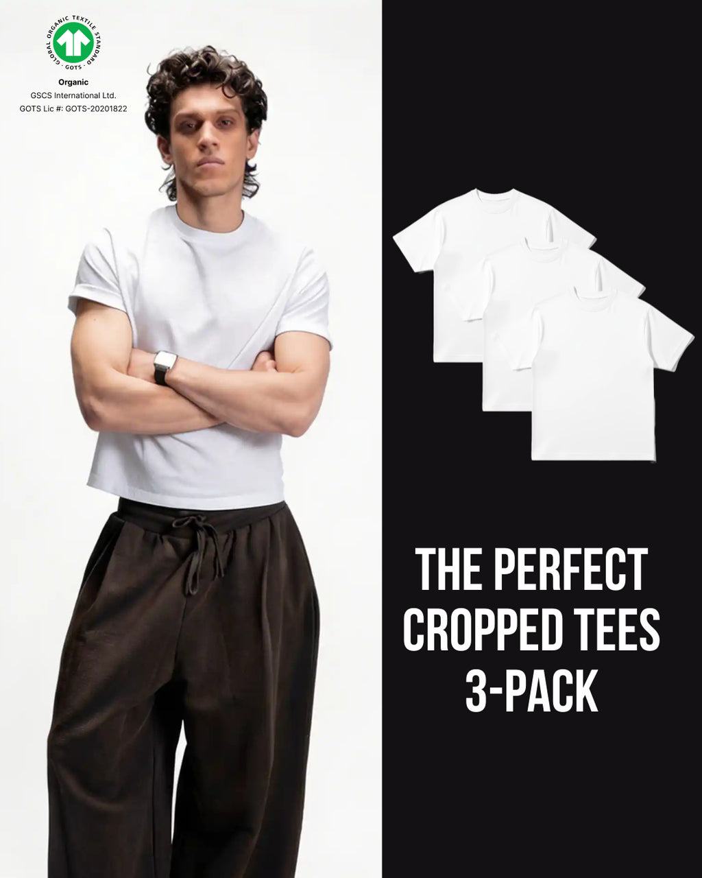 S32 Organic Standard Fit Cropped Tees, White 3-Pack