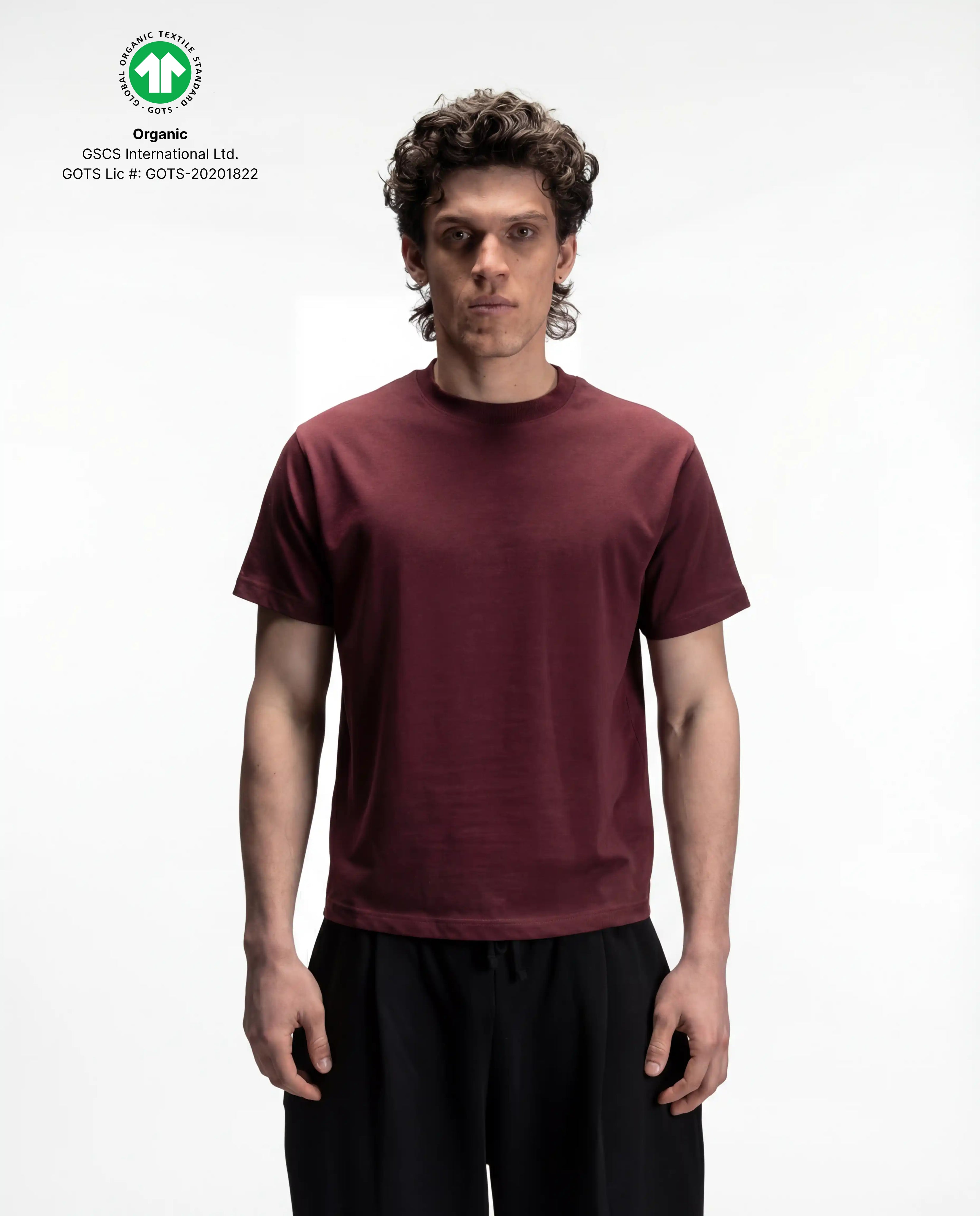 Standard Fit Cropped Tee, 220 GSM Organic Cotton - Maroon