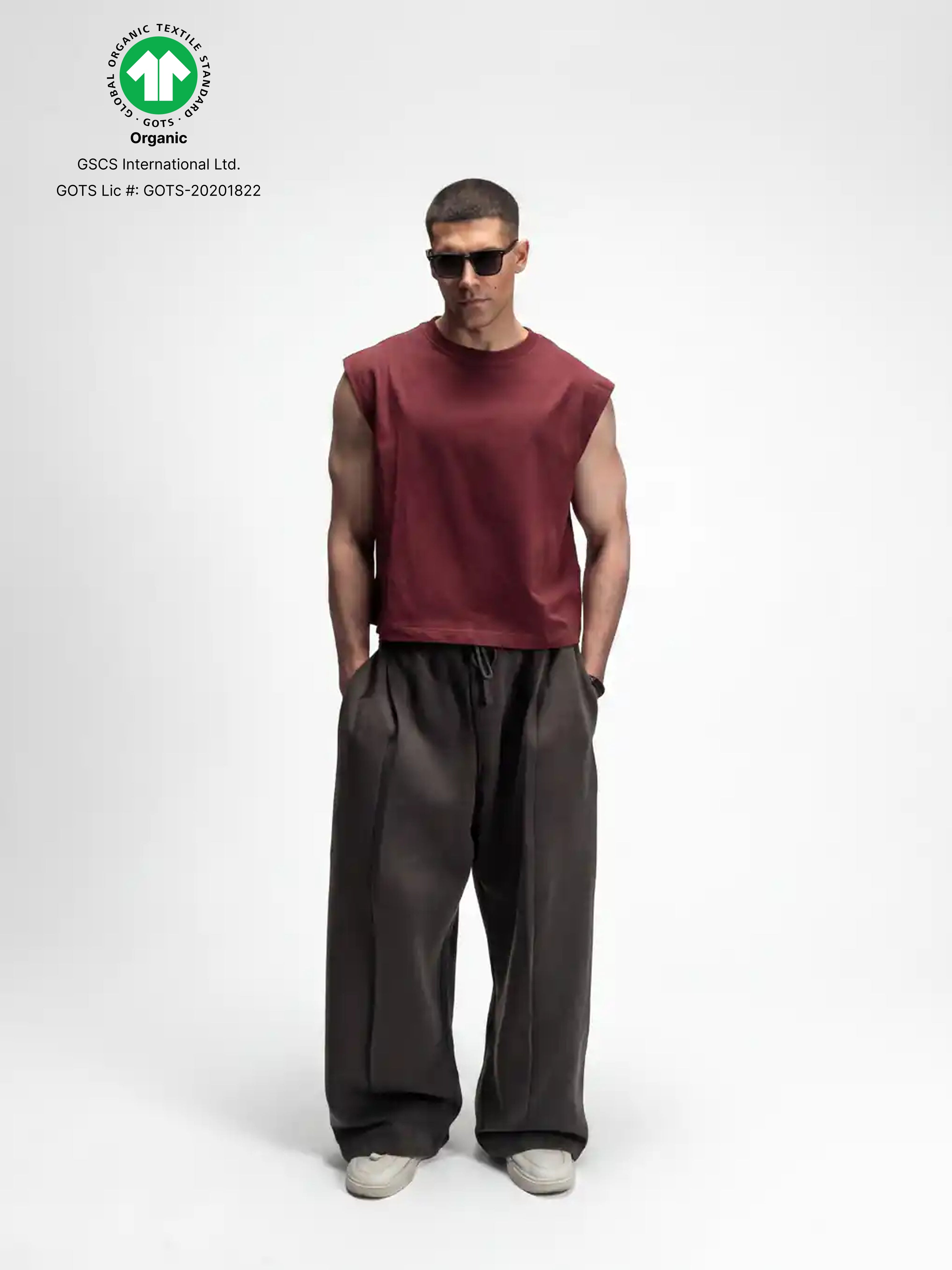 S22 Cropped Sleeveless Shirt Unisex — 220 GSM Organic Cotton - Maroon