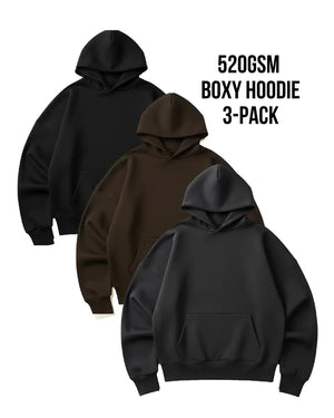 3-Pack, Premium Heavy 520GSM Organic Hoodies, Industrial