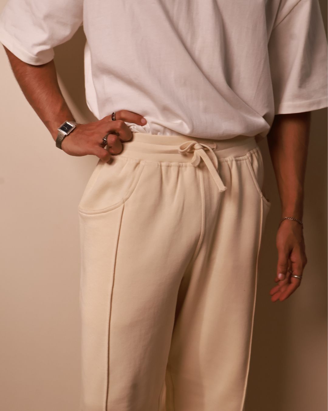 X28 Straight Leg Pleated Sweats Ivory