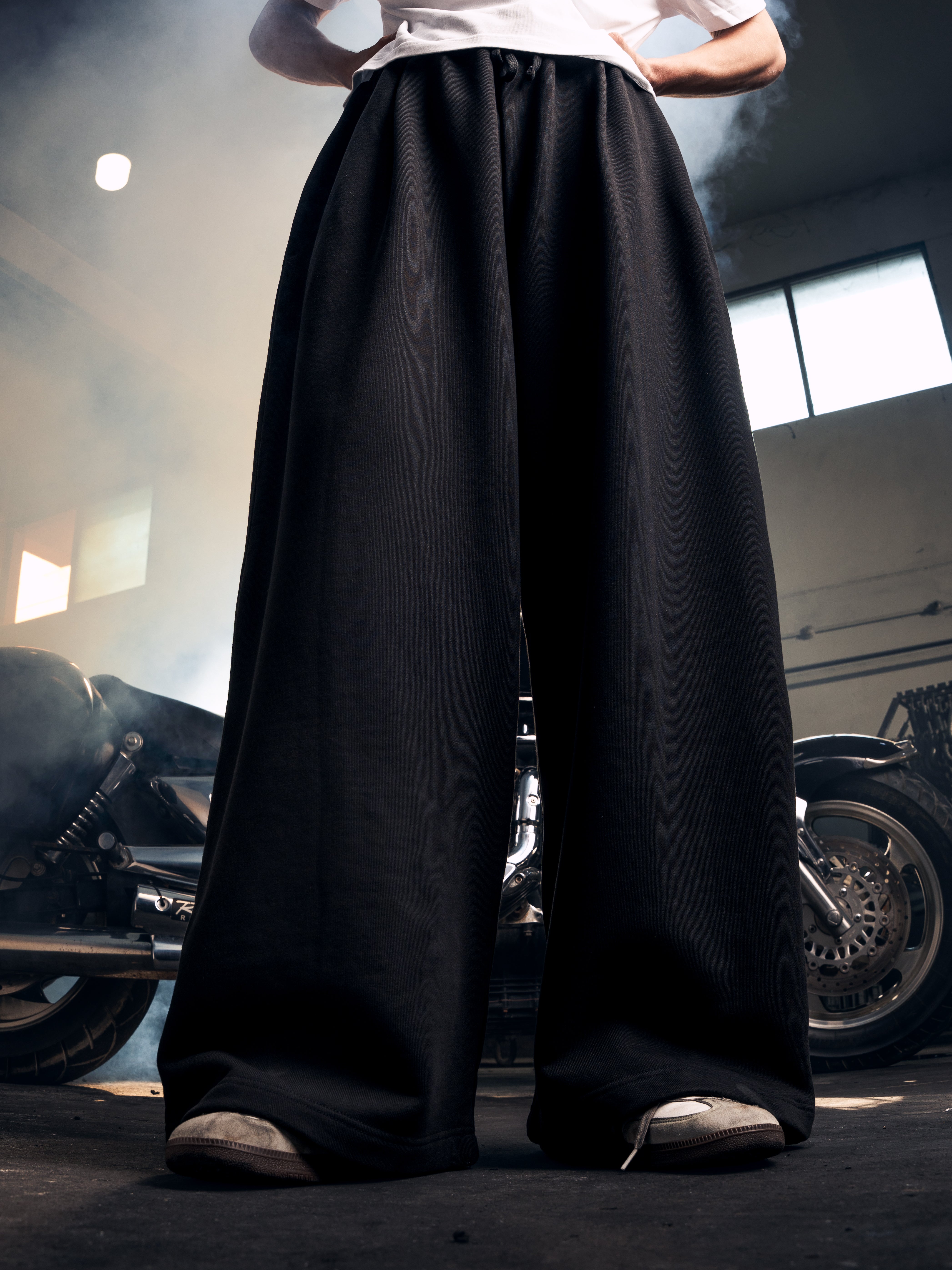 Y33 Designer Pleated Organic Sweatpants - 520GSM, Baggy Oversized, Midnight Black [Pre-Order]