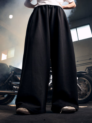 Y33 Designer Pleated Organic Sweatpants - 520GSM, Baggy Oversized, Midnight Black [Pre-Order]