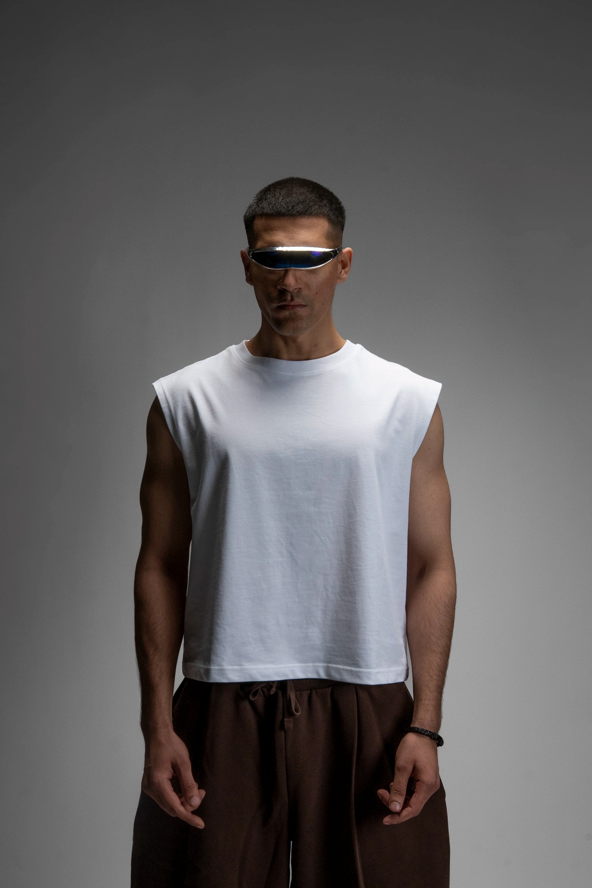 S22 Cropped Sleeveless Shirt Unisex — 220 GSM Organic Cotton - White [Pre-order]