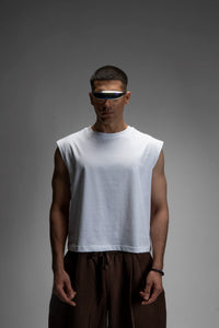 S22 Cropped Sleeveless Shirt Unisex — 220 GSM Organic Cotton - White [Pre-order]