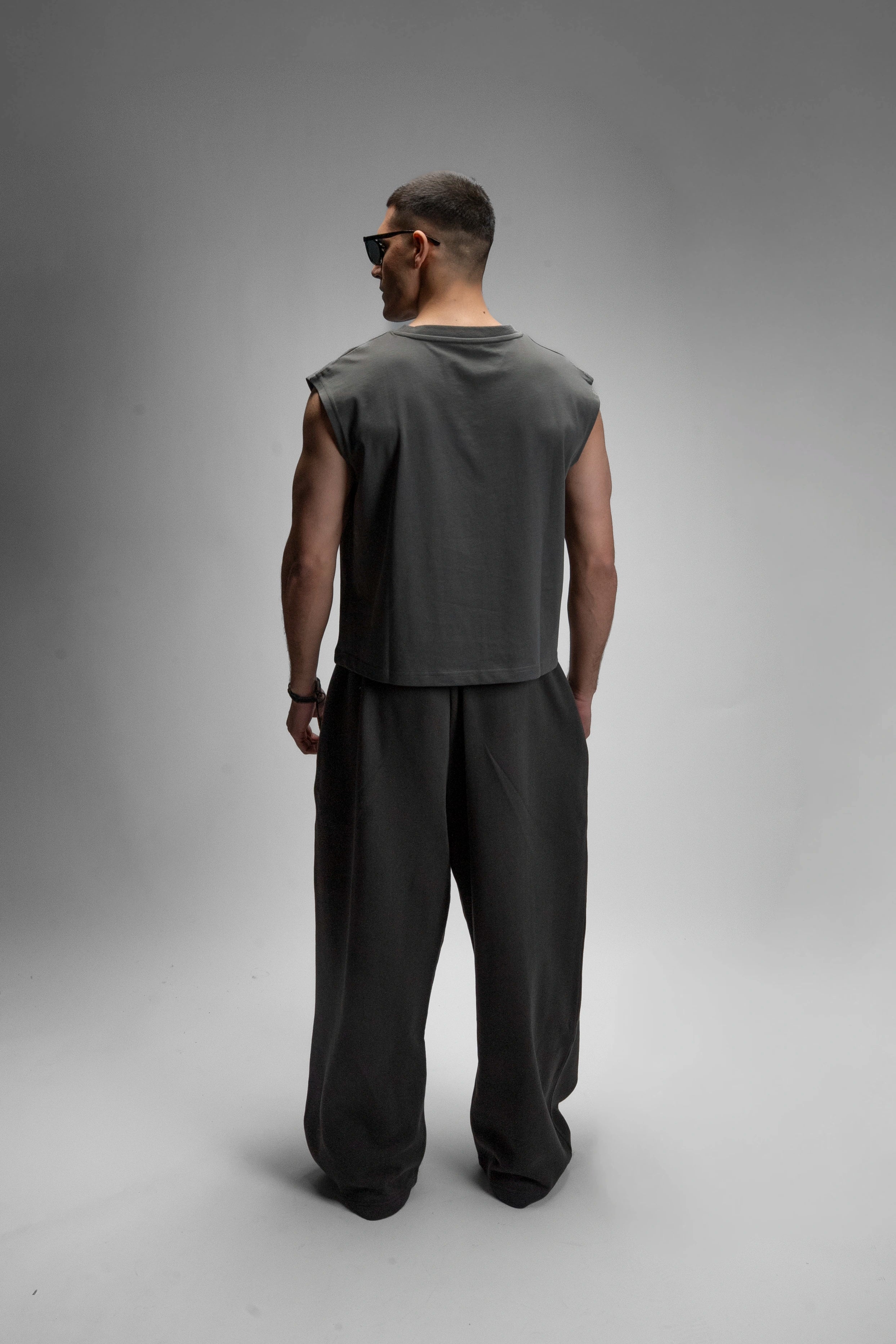 S22 Cropped Sleeveless Shirt Unisex — 220 GSM Organic Cotton -Volcanic Ash