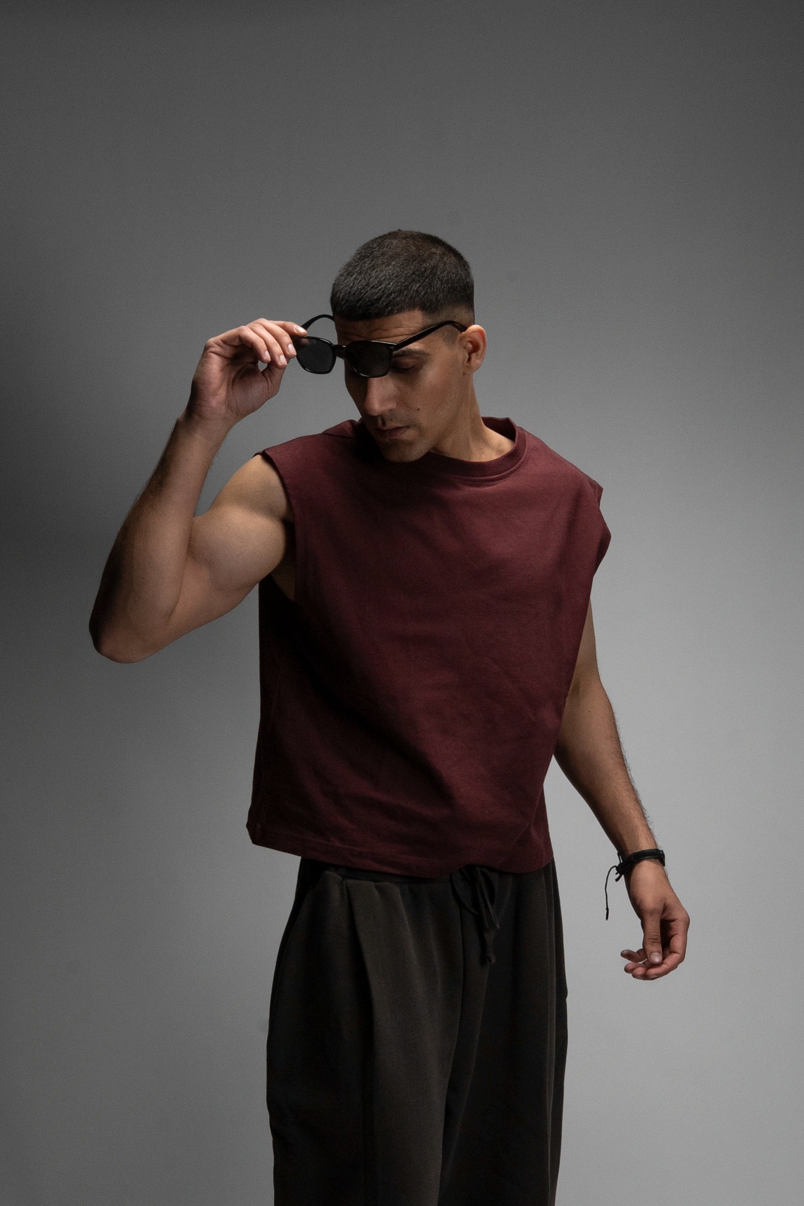S22 Cropped Sleeveless Shirt Unisex — 220 GSM Organic Cotton - Maroon