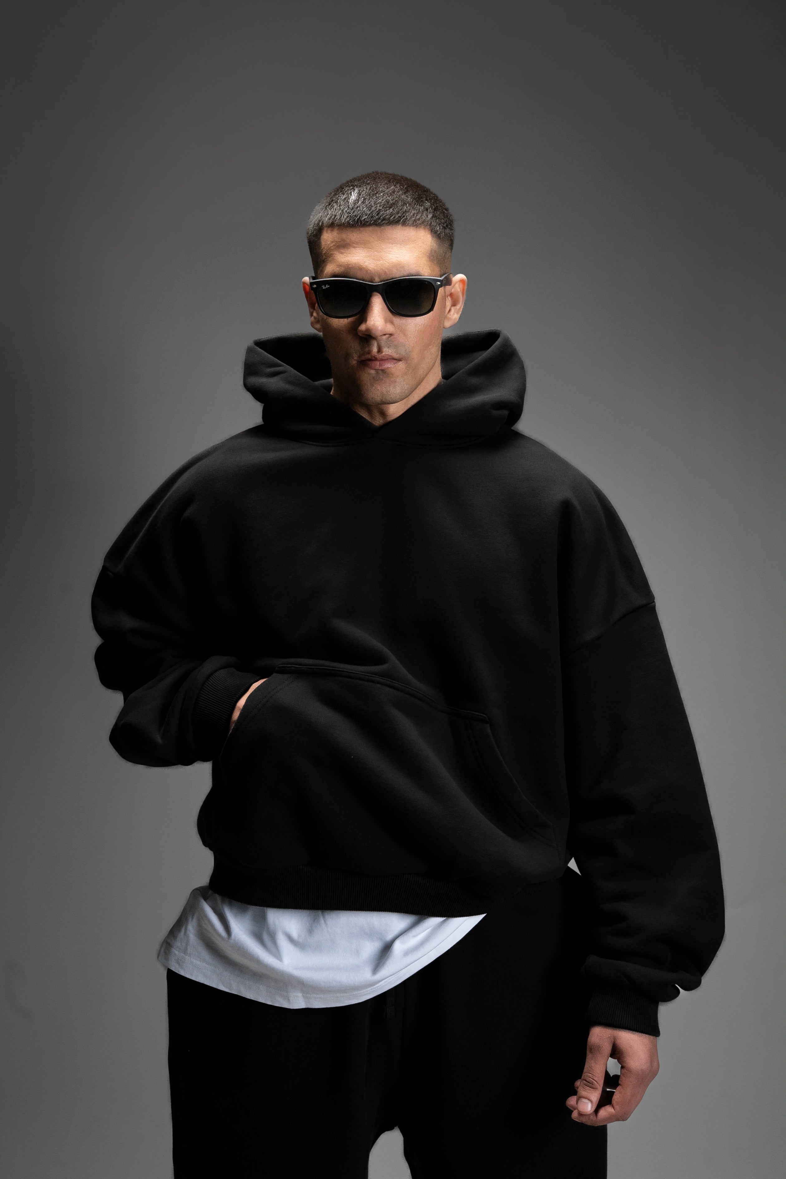 Z25 Athletic Cropped Hoodie, Midnight Black — 530GSM Organic Brushed Jersey Fleece-back [Pre-order, March 23rd]