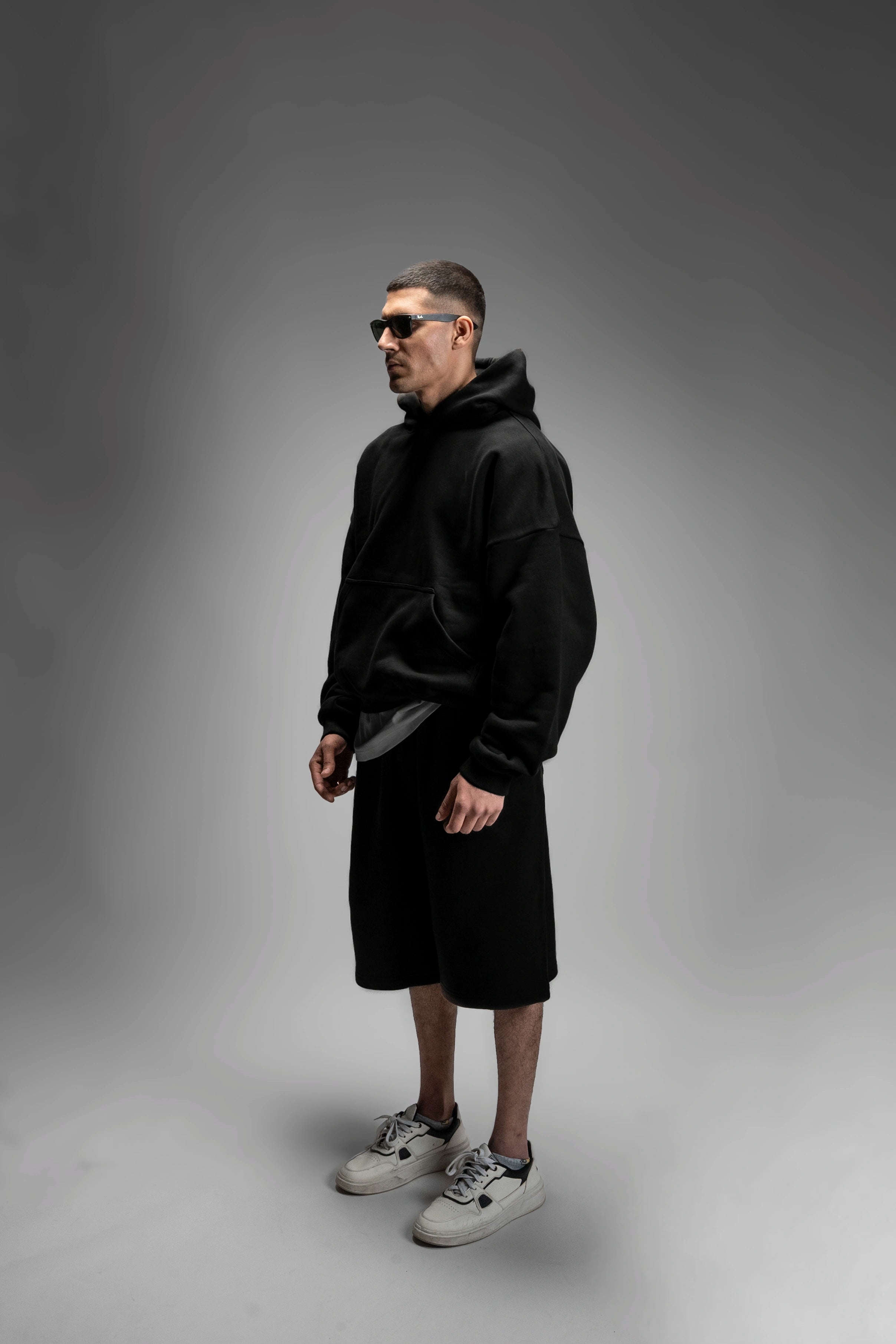 Z25 Athletic Cropped Hoodie, Midnight Black — 530GSM Organic Brushed Jersey Fleece-back [Pre-order, March 23rd]