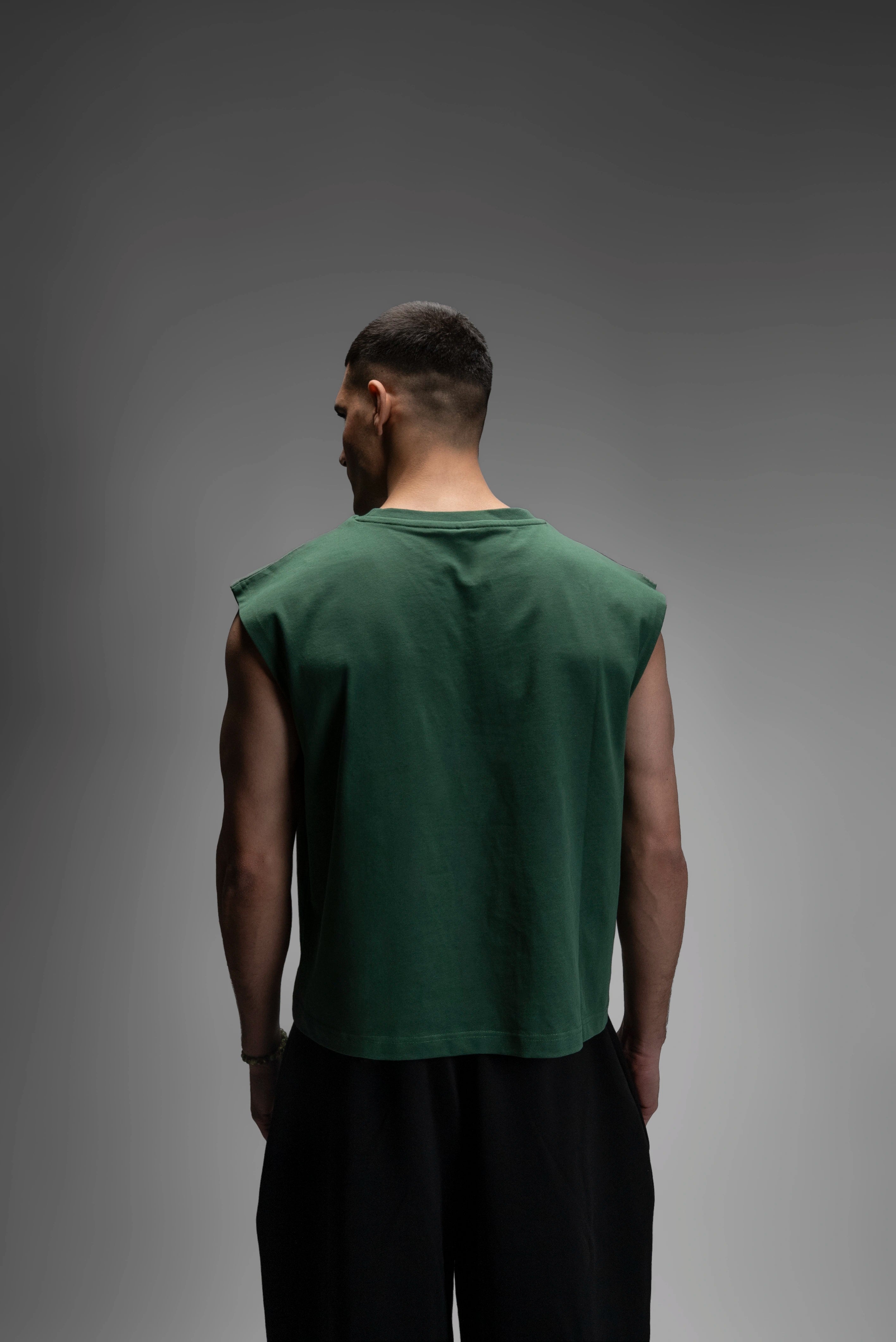 S22 Cropped Sleeveless Shirt Unisex — 220 GSM Organic Cotton - Pine Green