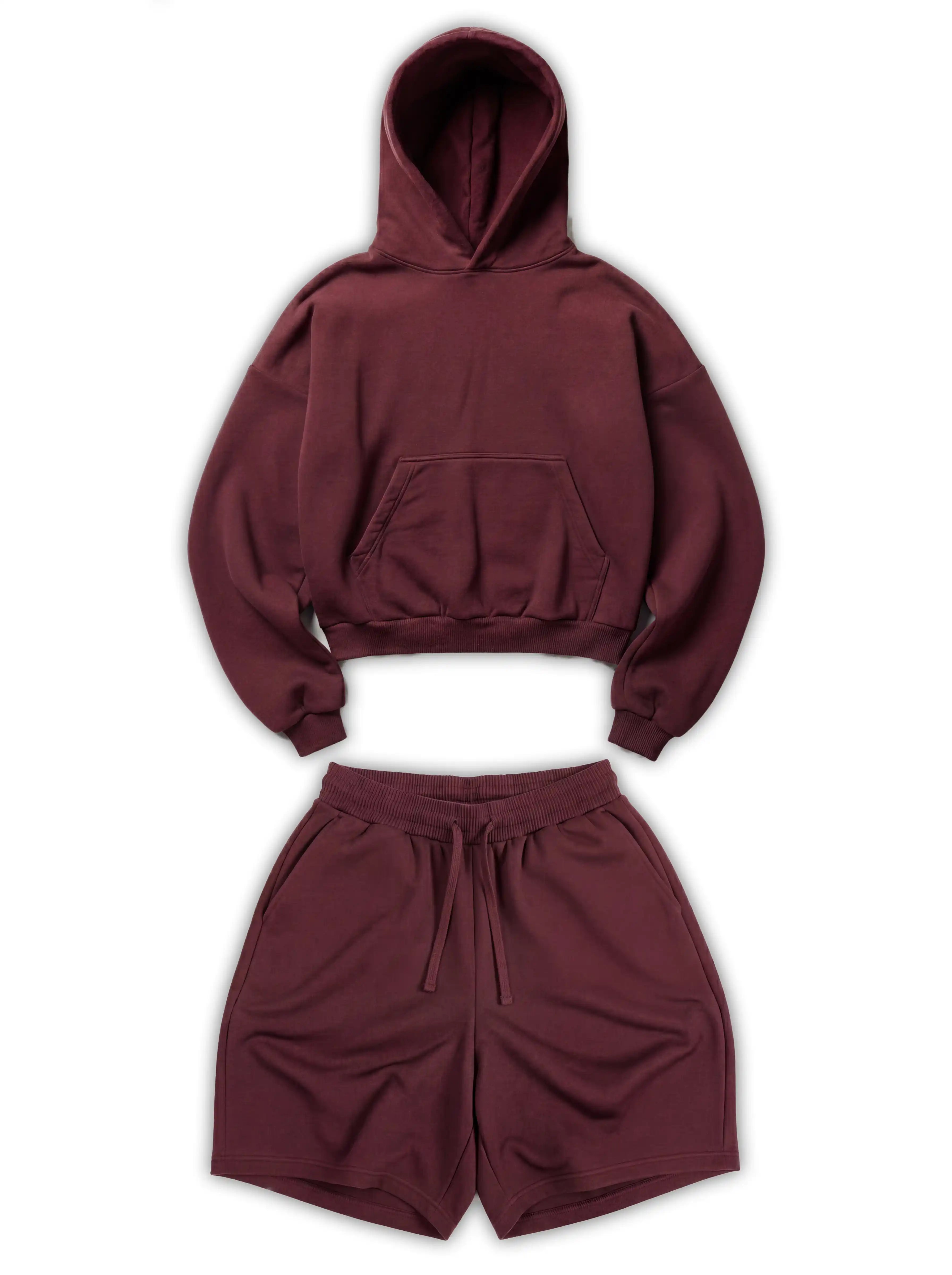 Athletic Z25 Cropped Hoodie & Z24 Baggy Shorts 530GSM Organic Fleece-Back Jersey, Maroon