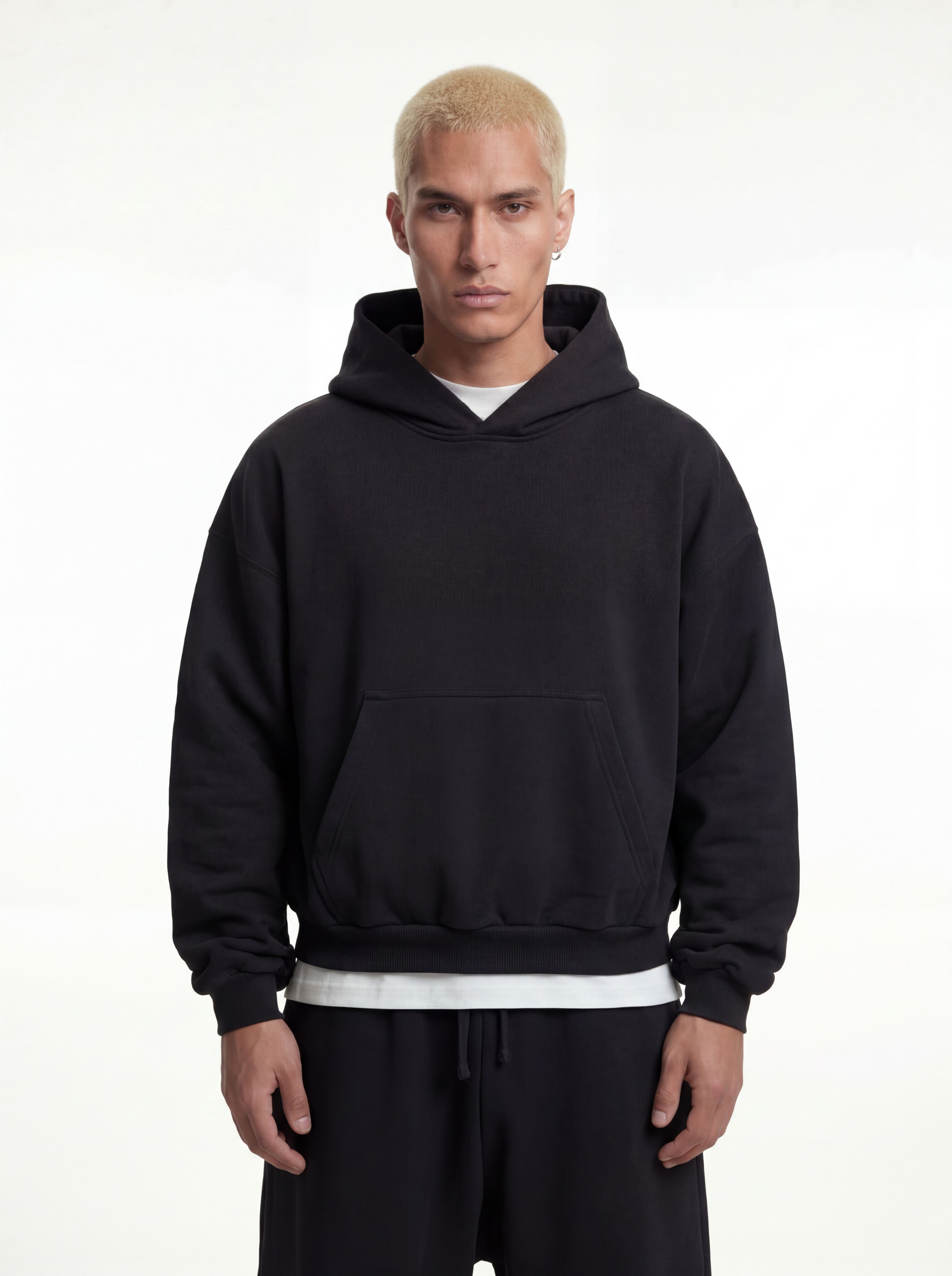 Z25 Athletic Cropped Hoodie, Midnight Black — 530GSM Organic Brushed Jersey Fleece-back [Pre-order. March 26th]