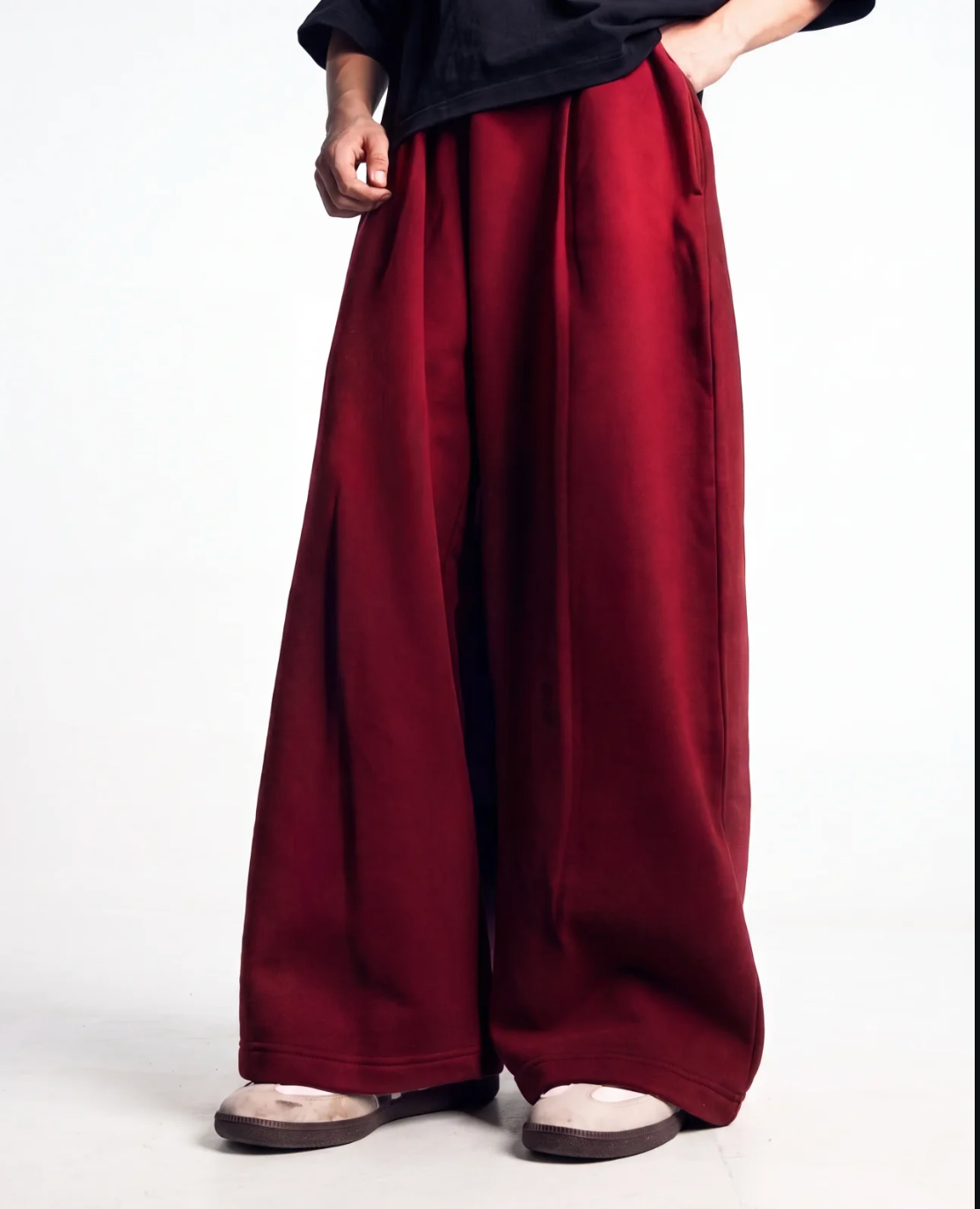 Y33 Pleated Baggy Organic Sweatpants - Maroon [Pre-order]