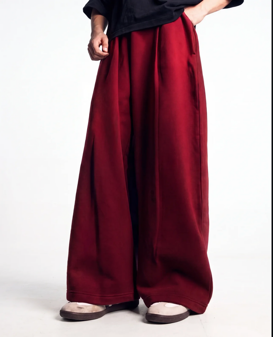 Y33 Pleated Baggy Organic Sweatpants - Maroon [Pre-order]