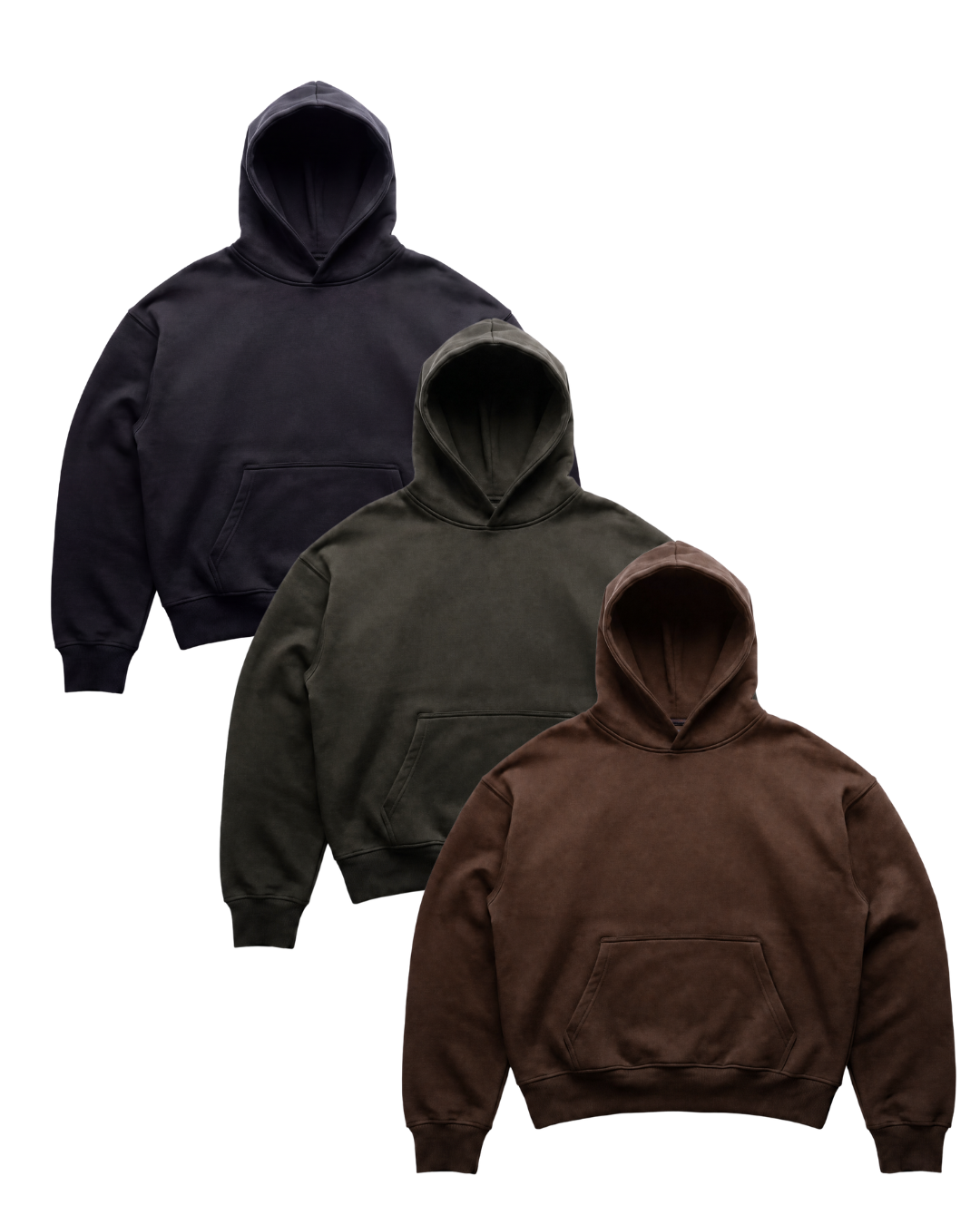 3-Pack, Premium Heavy Boxy 520GSM Organic Hoodies, Industrial