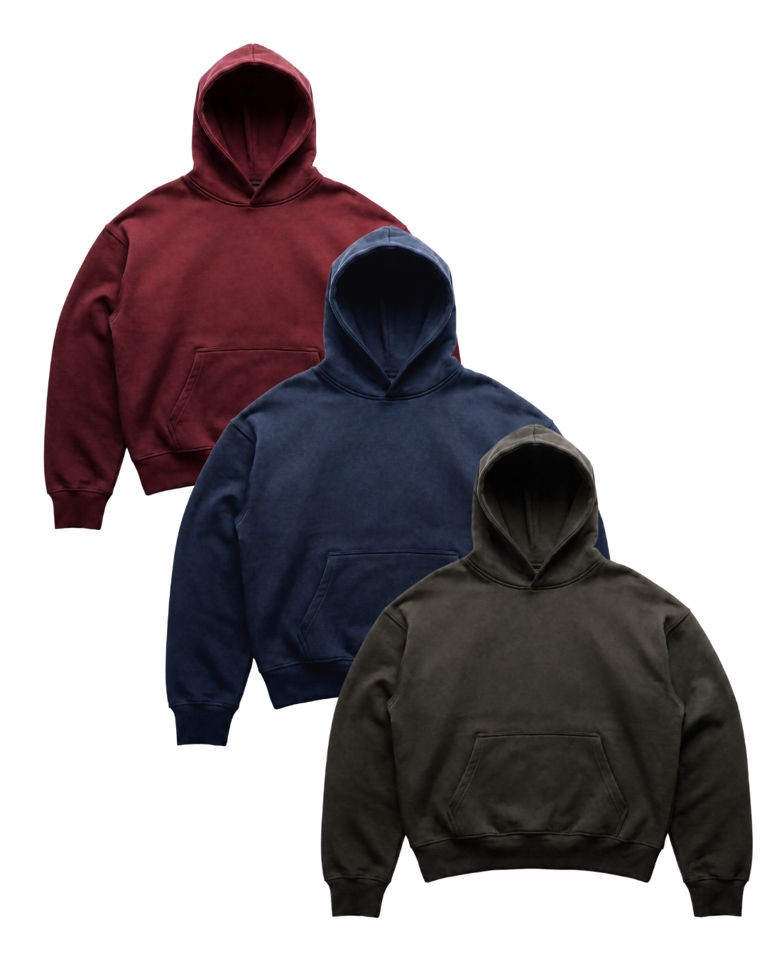 3-Pack, Premium Heavy Boxy 520GSM Organic Hoodies, Mulberry