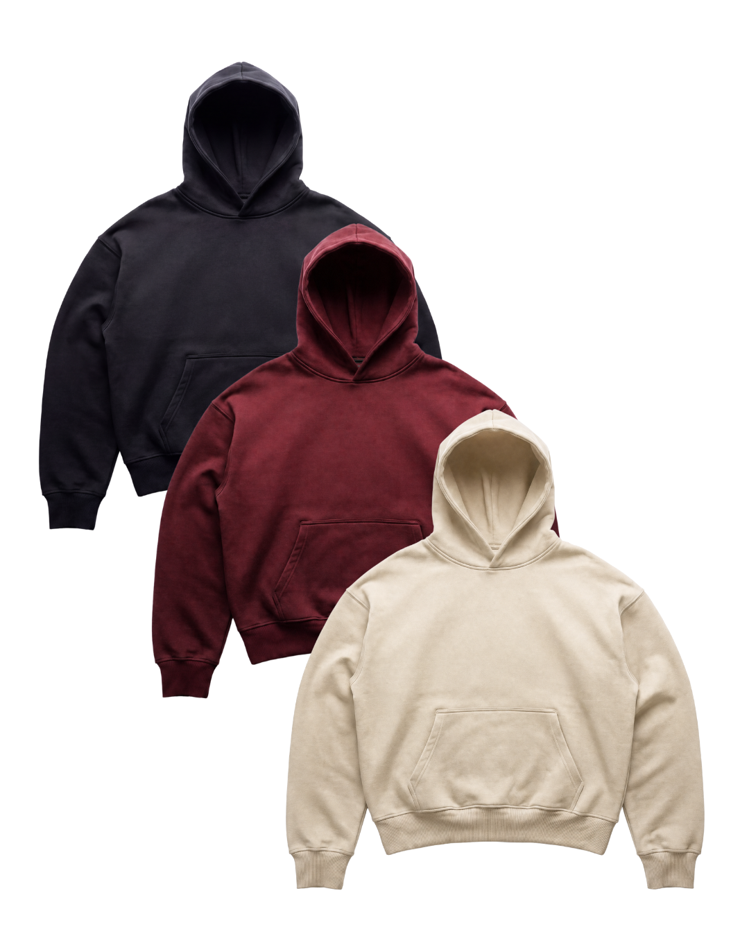 3-Pack, Premium Heavy Boxy 520GSM Organic Hoodies, Hearth