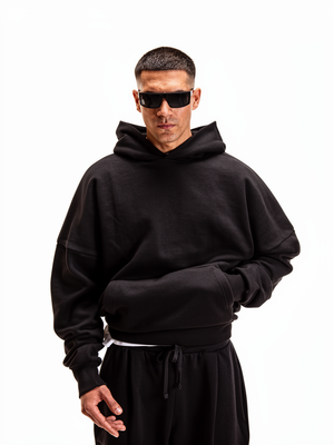 Y27 Ultra Heavy Organic Pull-Over, Cropped & Boxy, Midnight Black [IN STOCK]