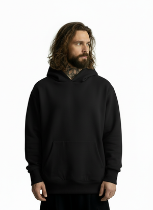 CX27 Standard-Fit Hoodie 500 GSM Custom French Terry, Organic Cotton, Midnight Black [IN STOCK]