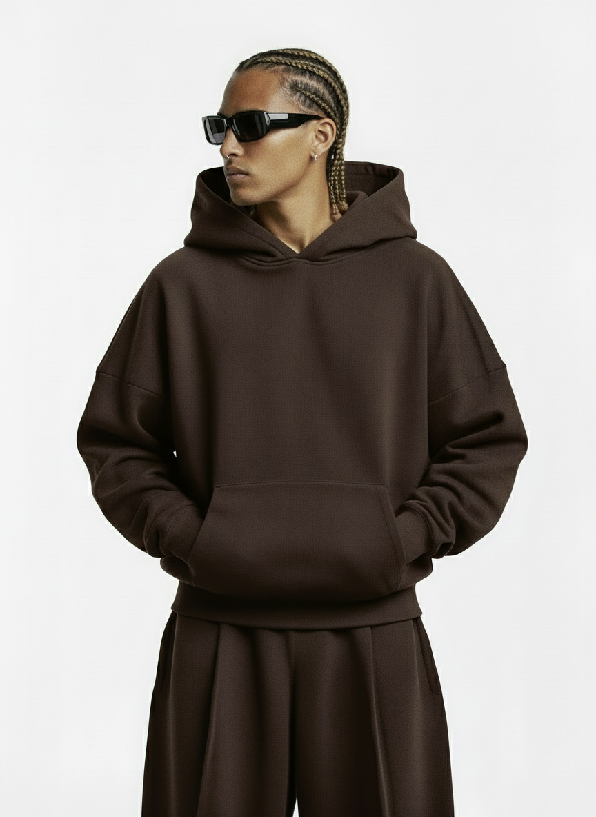 Y27 - Cropped Boxy Organic Hoodie — Mocha [520 GSM] / IN STOCK