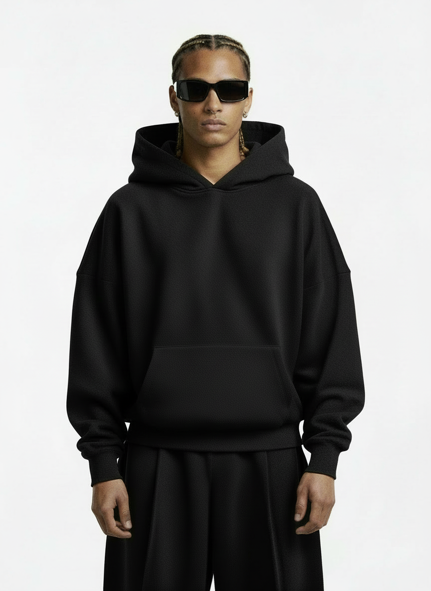 Y27 - Cropped Boxy Organic Hoodie — Midnight Black [520 GSM] / In Stock