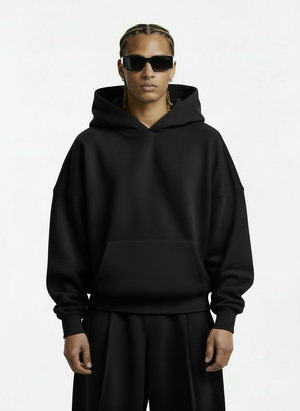 Y27 - Cropped Boxy Organic Hoodie — Midnight Black [520 GSM] / In Stock