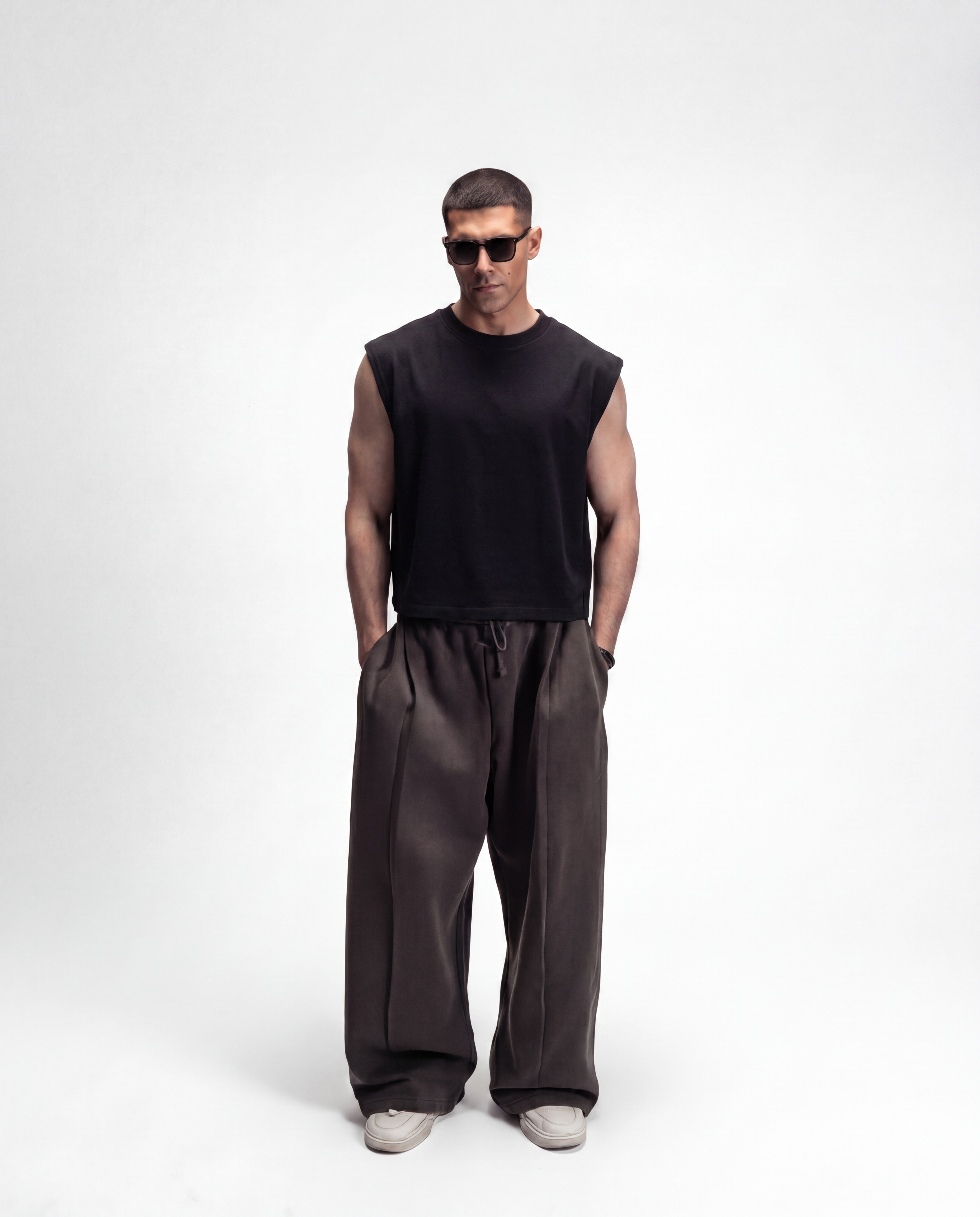 S22 Cropped Sleeveless Shirt Unisex — 220 GSM Organic Cotton - Black