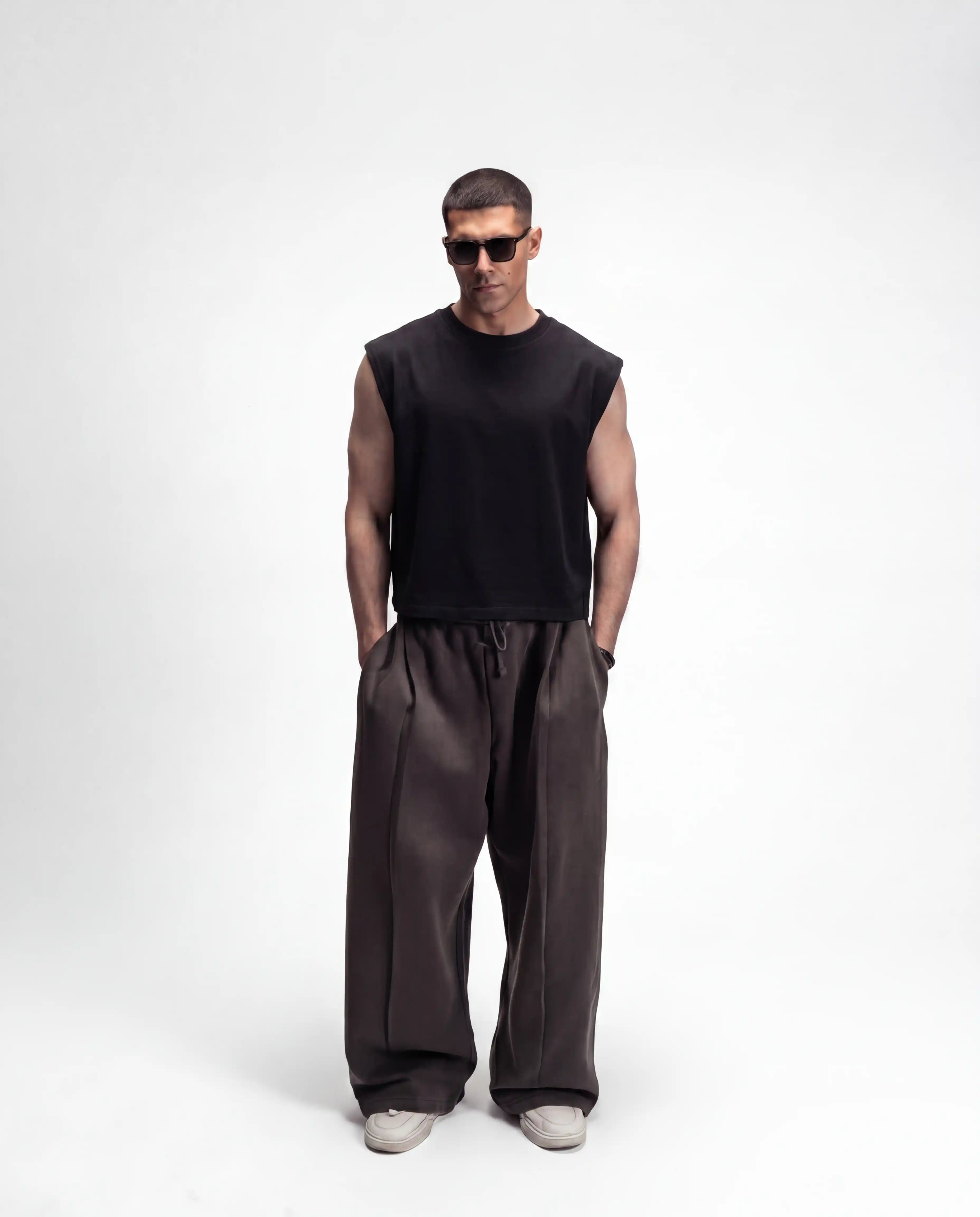 S22 Cropped Sleeveless Shirt Unisex — 220 GSM Organic Cotton - Black